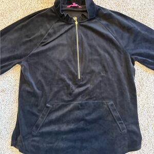 Lilly Pulitzer Skipper Popover Quarter Zip Velour – Black – Size L – Like New